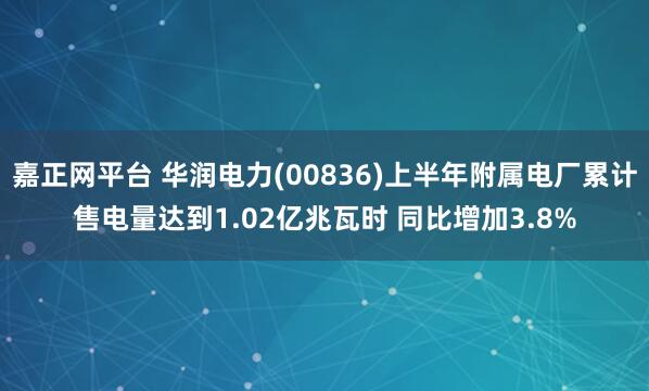 嘉正网平台 华润电力(00836)上半年附属电厂累计售电量达到1.02亿兆瓦时 同比增加3.8%