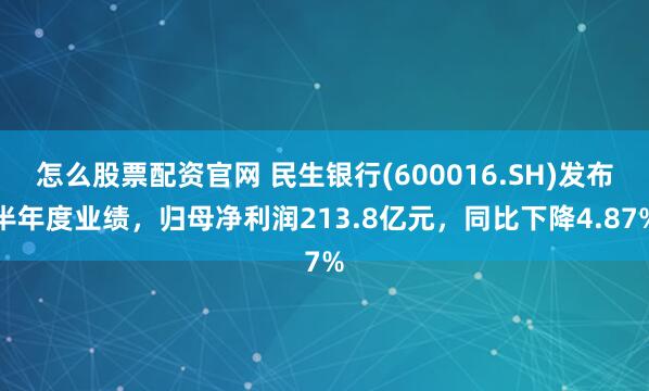 怎么股票配资官网 民生银行(600016.SH)发布半年度业绩，归母净利润213.8亿元，同比下降4.87%